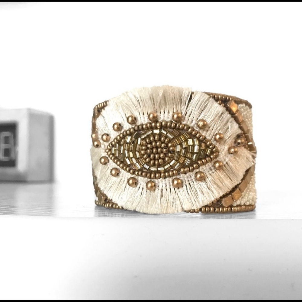 JWB7) New! Handmade Boho Beaded Tassel Natural Cuff Bracelet - Picture 2 of 7